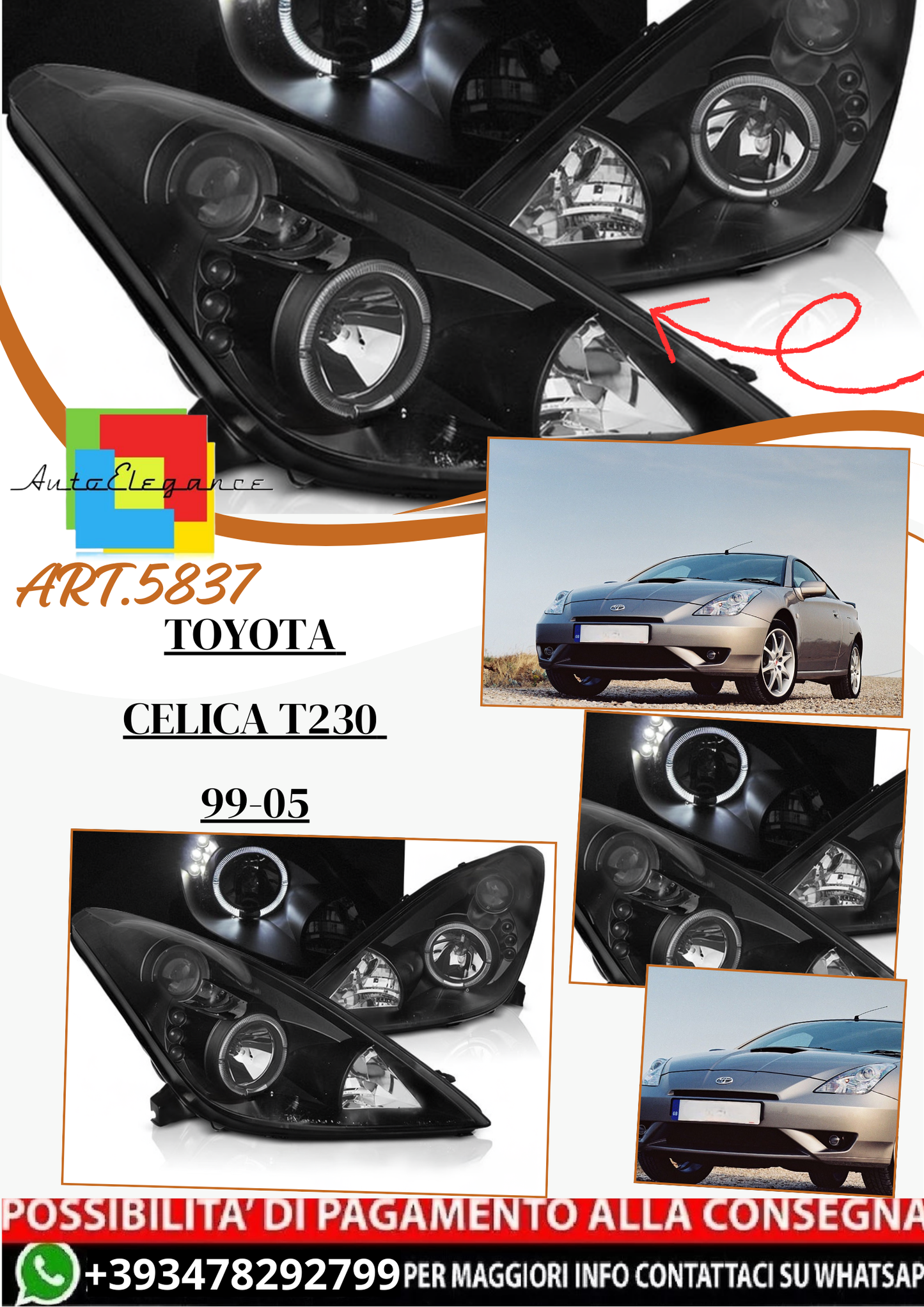 💫ART.5837 Fanali anteriori ANGEL EYES adatto per TOYOTA CELICA T230 99-05💫