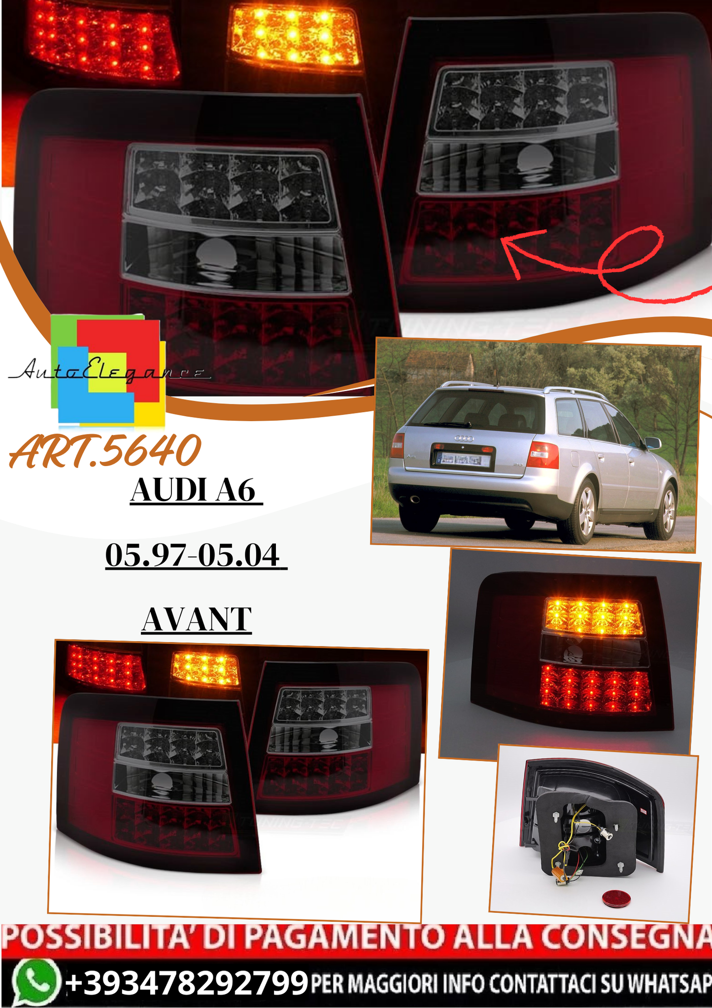 💫ART.5640 FARI POSTERIORE LED ADATTO PER AUDI A6 05.97-05.04 AVANT💫