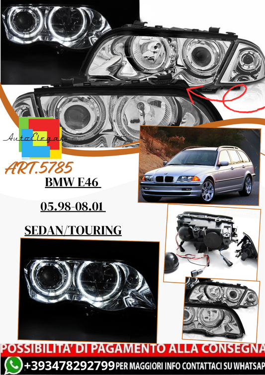 💫ART.5785 Fari anteriori Angel Eyes LED cromati adatti per BMW E46 05.98–08.01 S/T💫