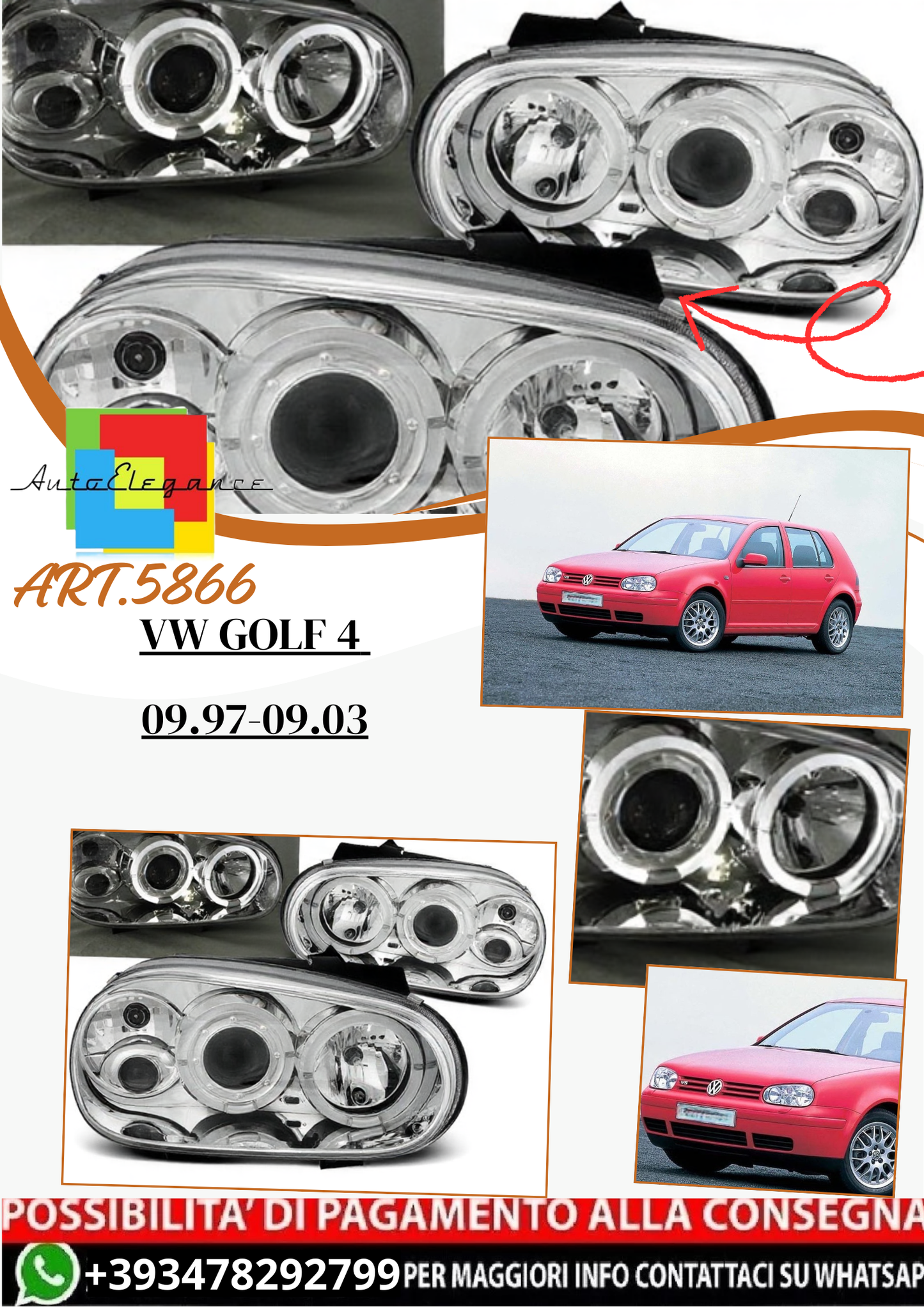 💫ART.5866 Fari anteriori ANGEL EYES adatti per VW GOLF 4 09.97-09.03💫
