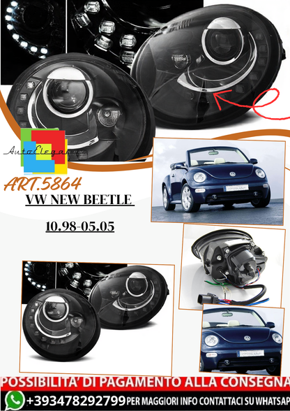 💫ART.5864 Fari anteriori neri adatti per VW New Beetle 10.98–05.05💫