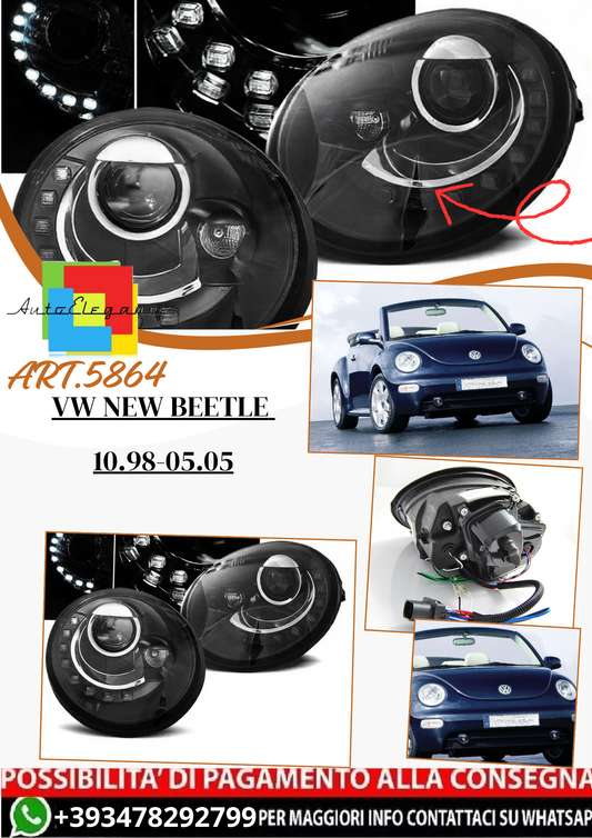 💫ART.5864 Fari anteriori neri adatti per VW New Beetle 10.98–05.05💫