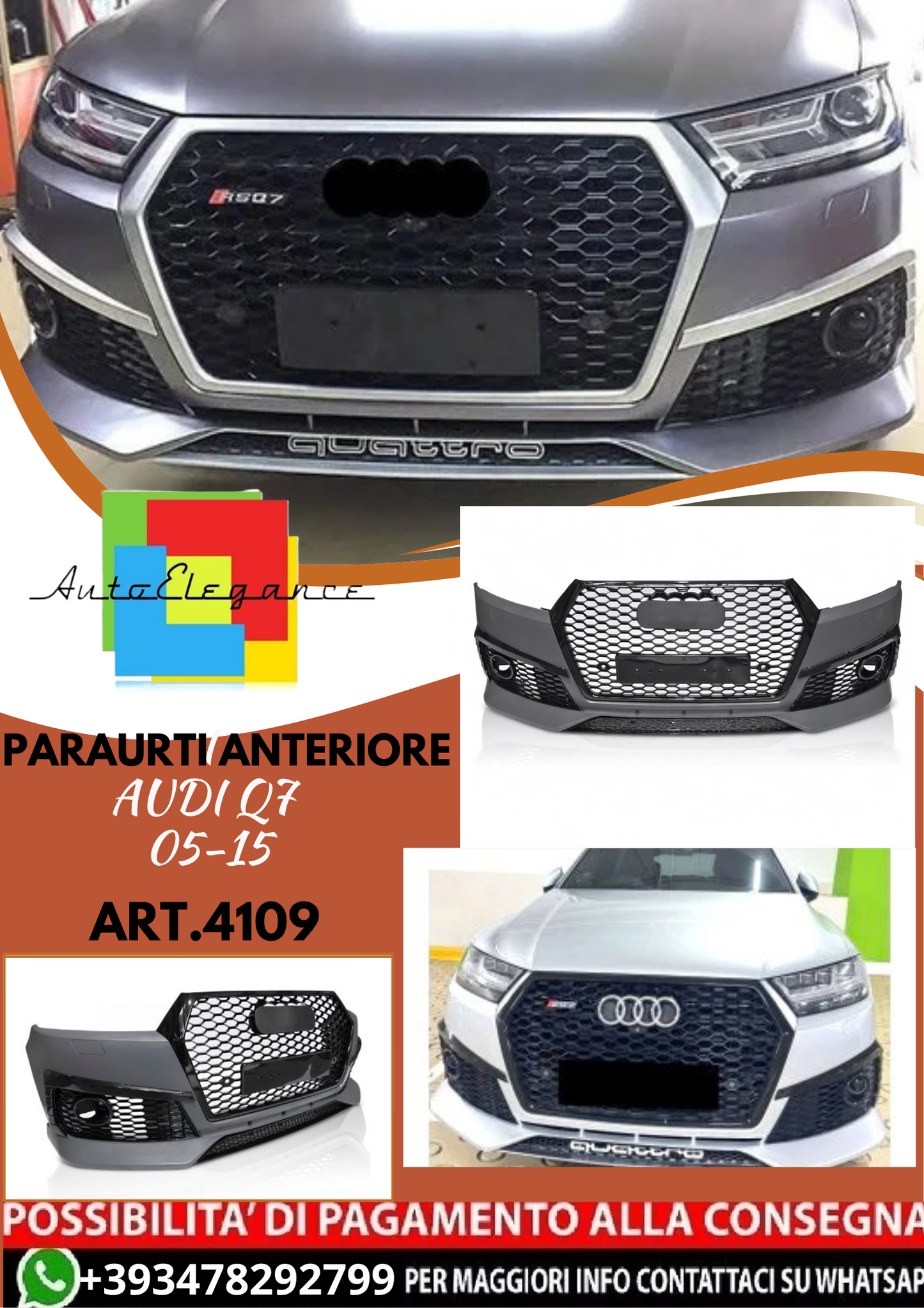 💥ART.4110 Paraurti Anteriore adatto per AUDI Q7 15-19 LOOK RS LINE💥