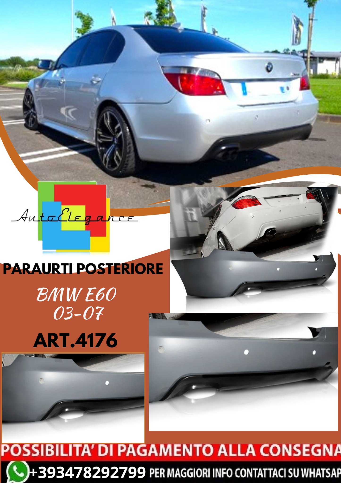 💥ART.4176 Paraurti Posteriore adatto per BMW E60 03-07 LOOK M5💥