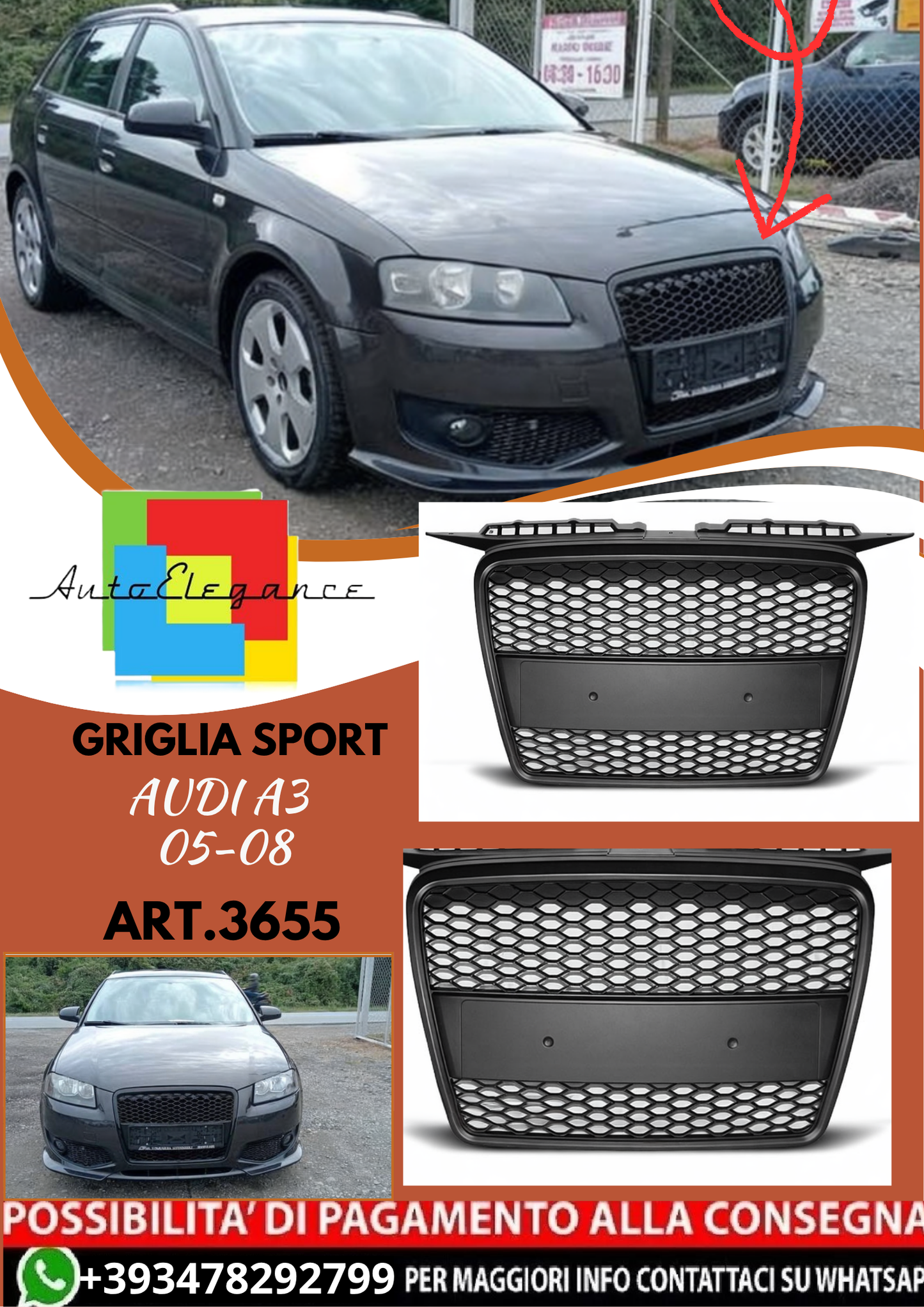 💥ART.3655 GRIGLIA SPORT adatto per AUDI A3 05-08💥