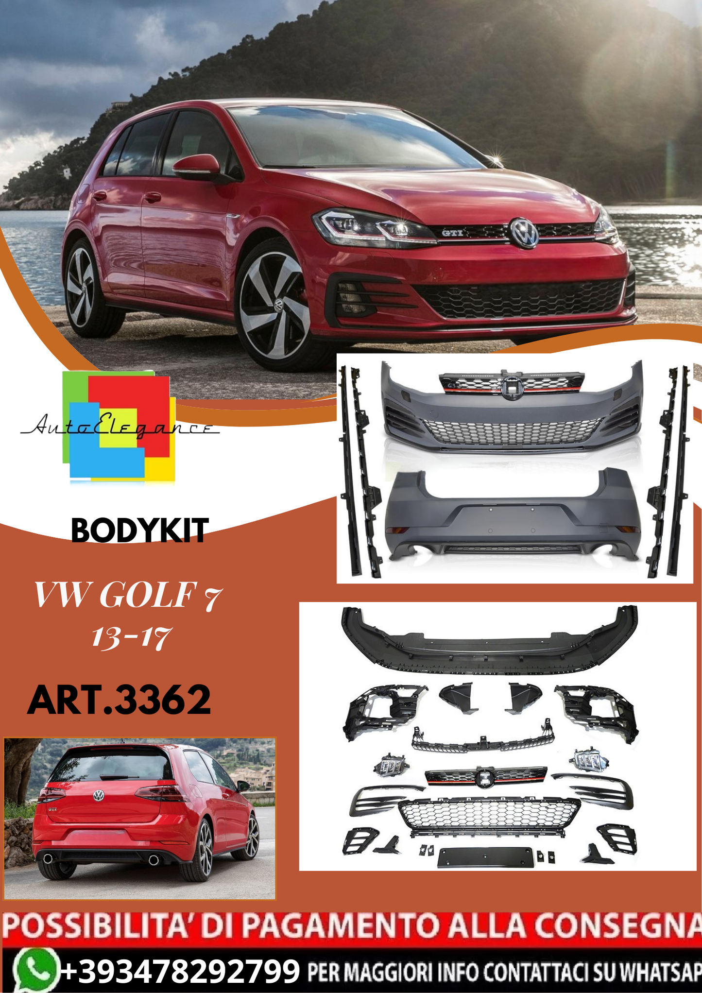 💥ART.3362 BODYKIT SPORT STILE PERFORMANCE adatto per VW GOLF 7 13-17💥