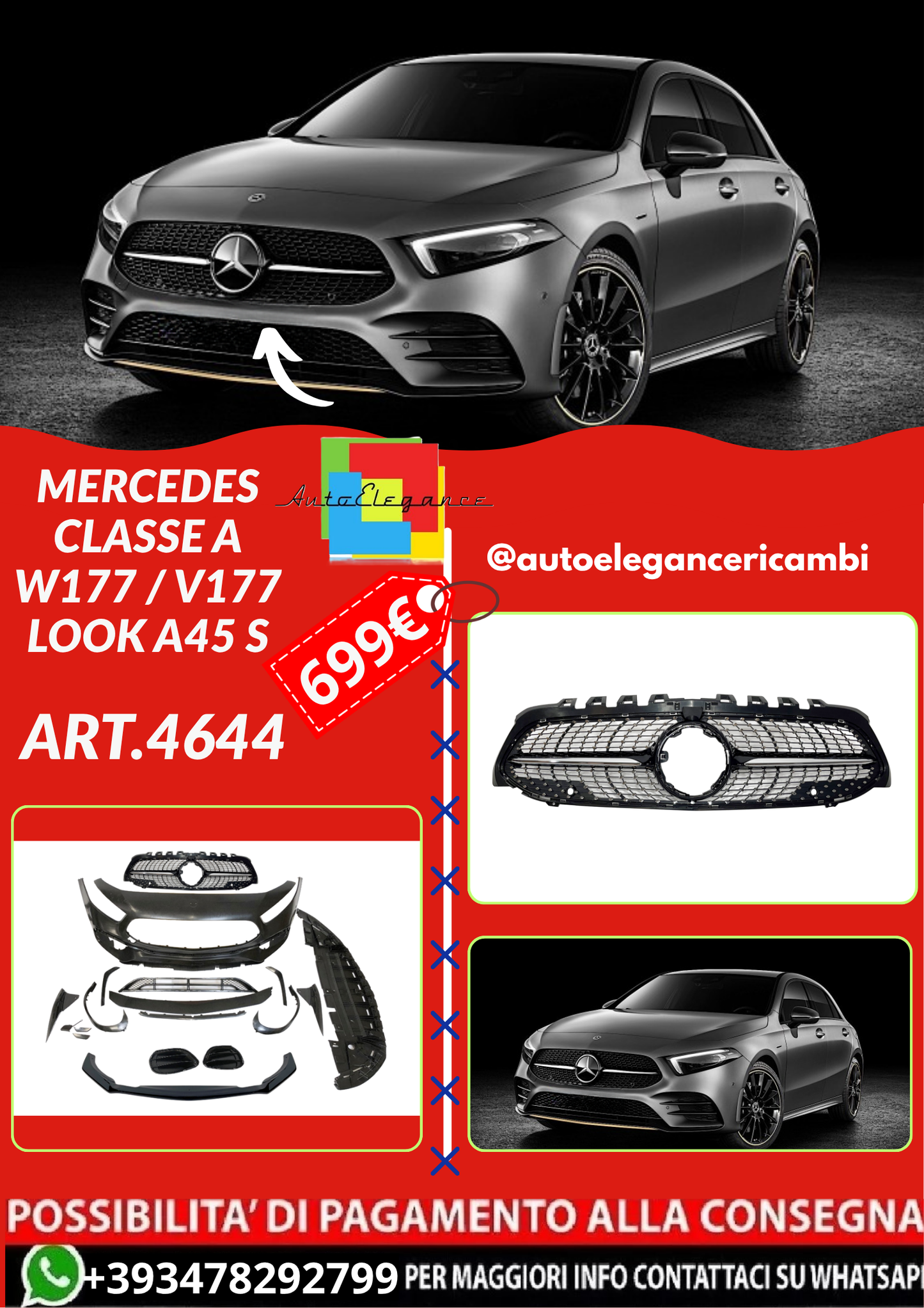 ART.4644 Paraurti Anteriore MERCEDES CLASSE A W177 / V177 Look A45 S