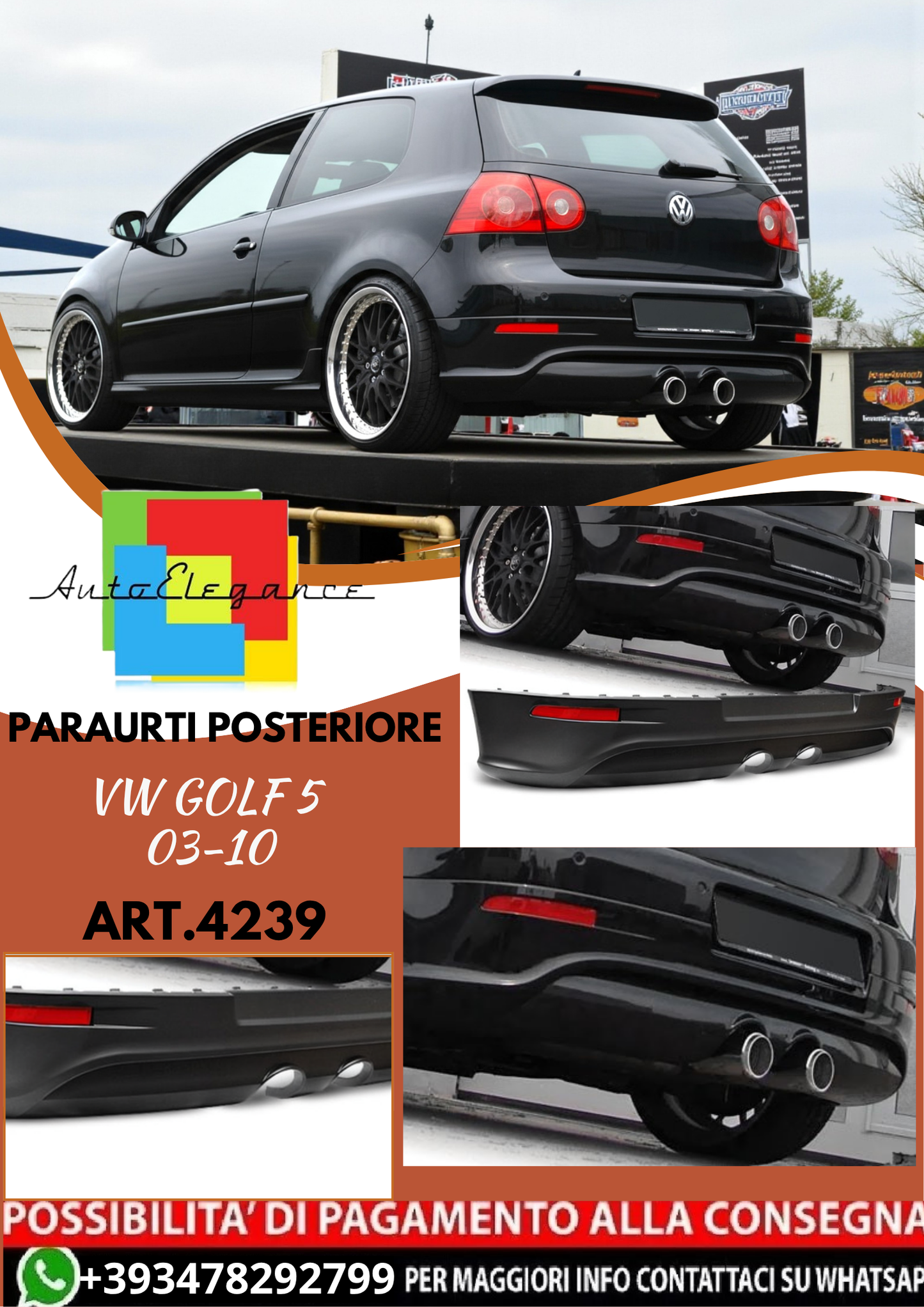 💥ART.4239 Paraurti Posteriore adatto per VW GOLF 5 03-10 LOOK GTI💥