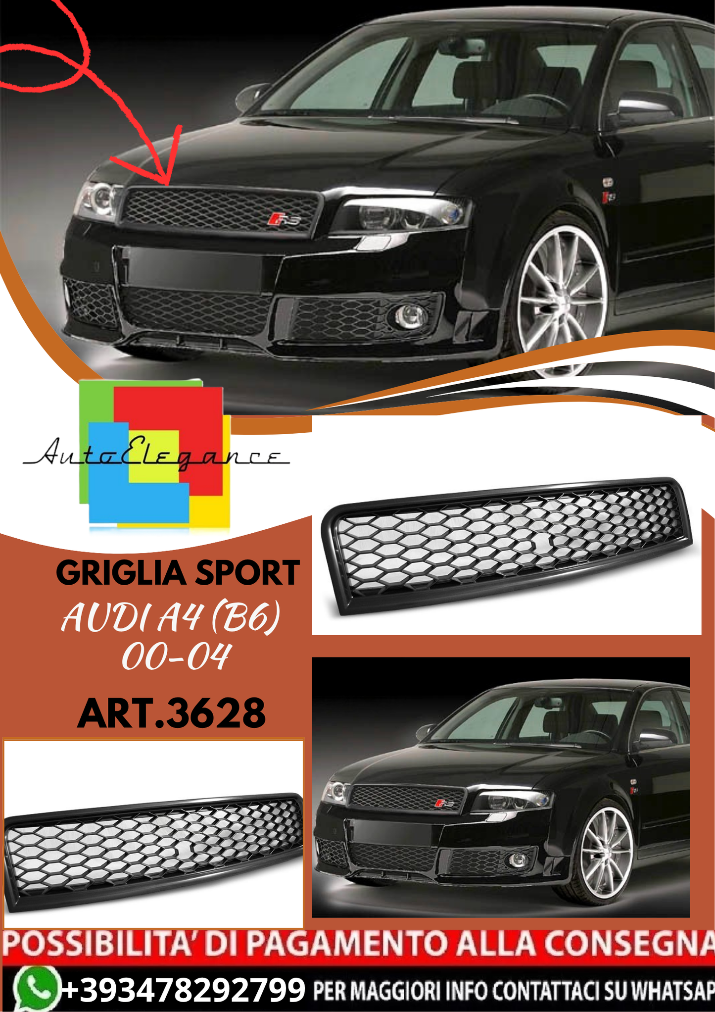💥ART.3628 GRIGLIA SPORT adatto per AUDI A4 (B6) 00-04💥