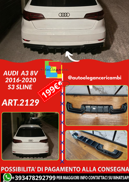 ART.2129 DIFFUSORE AUDI  A3 8V 2016-2020 S3 SLINE NERO LUCIDO 2+2