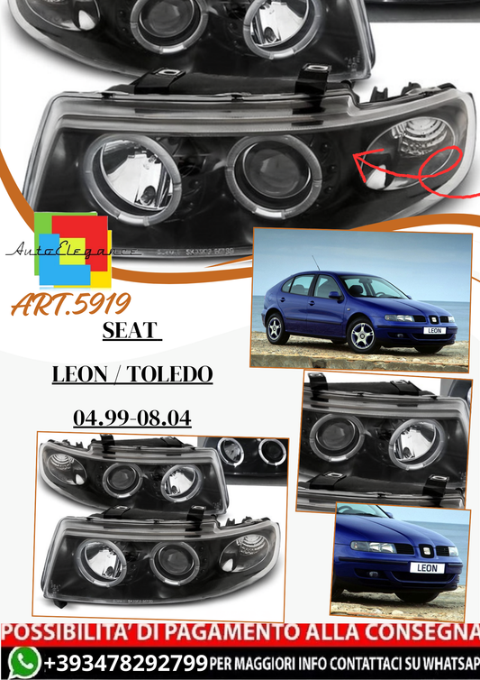 💫ART.5919 Fari anteriori ANGEL EYES adatti per SEAT LEON/TOLEDO 04.99-08.04💫