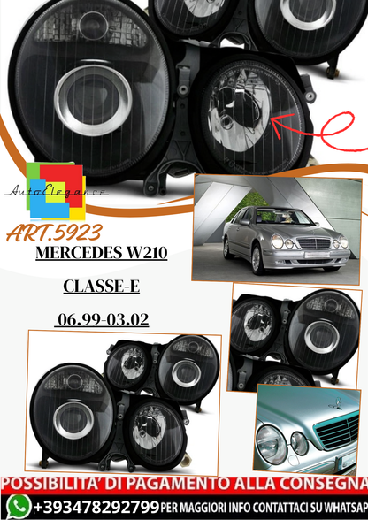 💫 ART.5923 Fari anteriori neri adatti per Mercedes W210 Classe E 06.99–03.02 💫