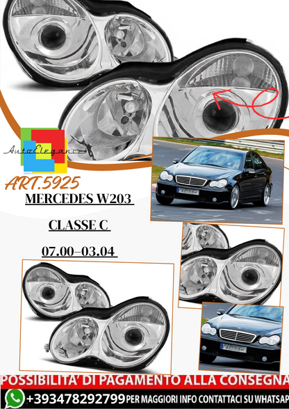 💫 ART.5925 Fari anteriori cromati adatti per Mercedes W203 Classe C 07.00–03.04 💫