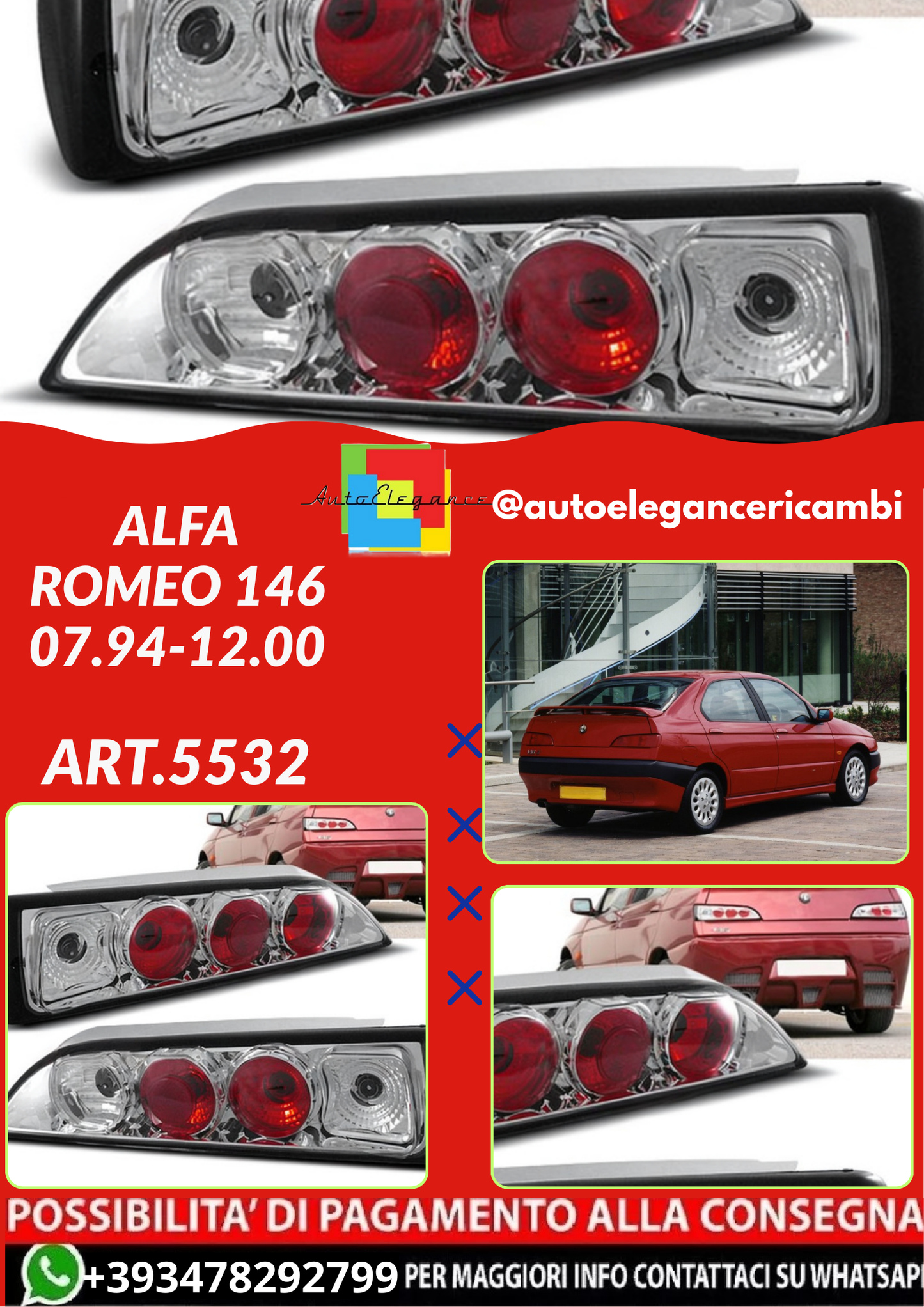 💫ART.5532 FARI POSTERIORE ADATTO PER ALFA ROMEO 146 07.94-12.00💫