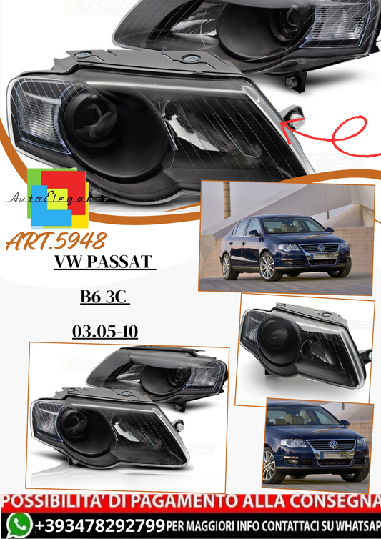 💫ART.5948 Fari anteriori neri adatti per VW Passat B6 3C 03.05–10💫