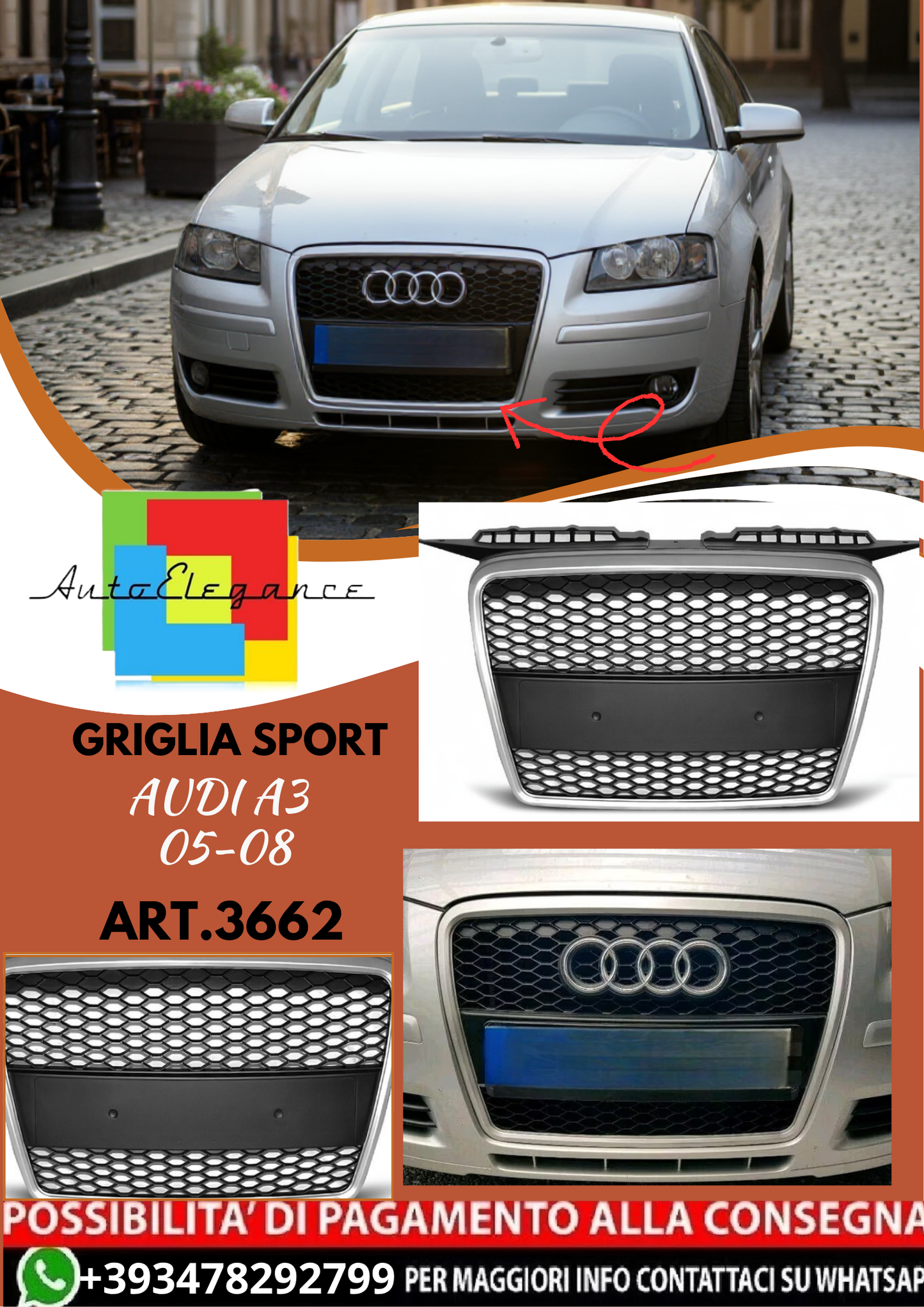 💥ART.3662 GRIGLIA SPORT adatto per AUDI A3 05-08💥