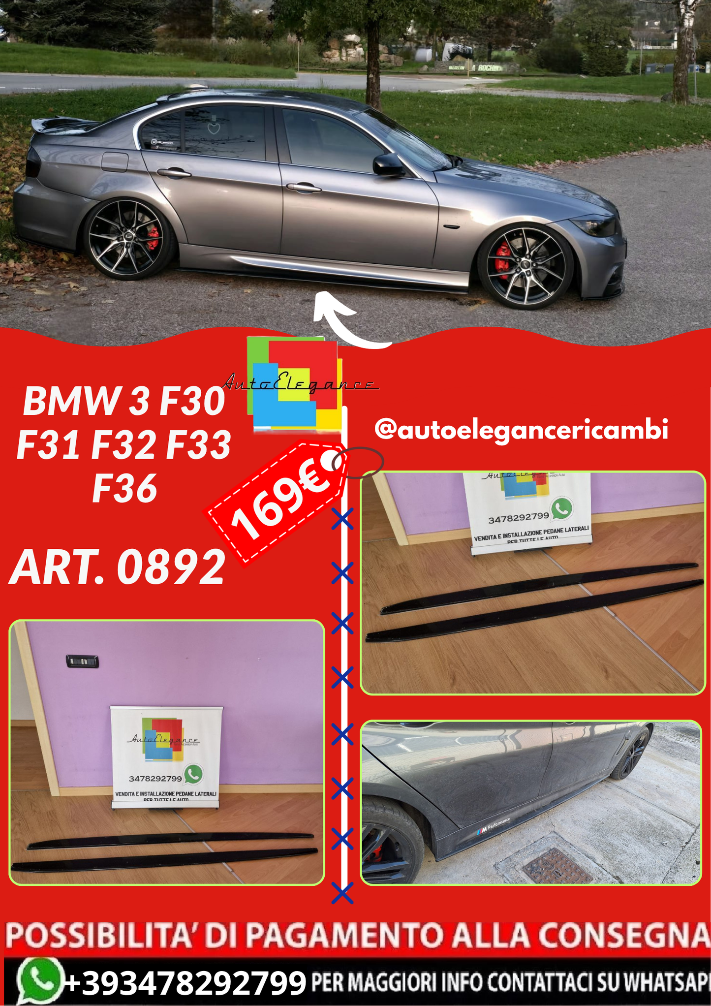 ART.0892 SOTTO MINIGONNE BMW 3 F30 F31 F32 F33 F36 NERO LUCIDO