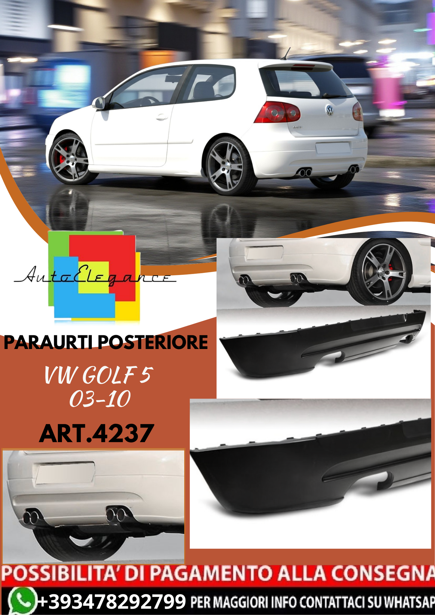 💥ART.4237 Paraurti Posteriore adatto per VW GOLF 5 03-10 LOOK GTI💥