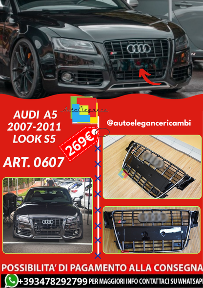 ART. 0607 GRIGLIA AUDI  A5 2007-2011 LOOK S5 CROMATA