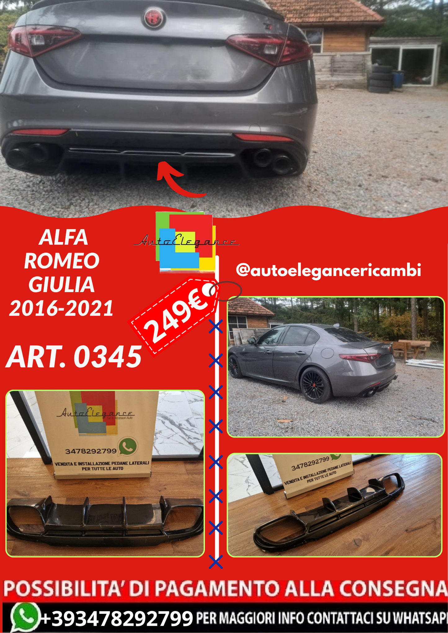 ART. 0345 DIFFUSORE ALFA ROMEO  GIULIA 2016-2021 NERO LUCIDO