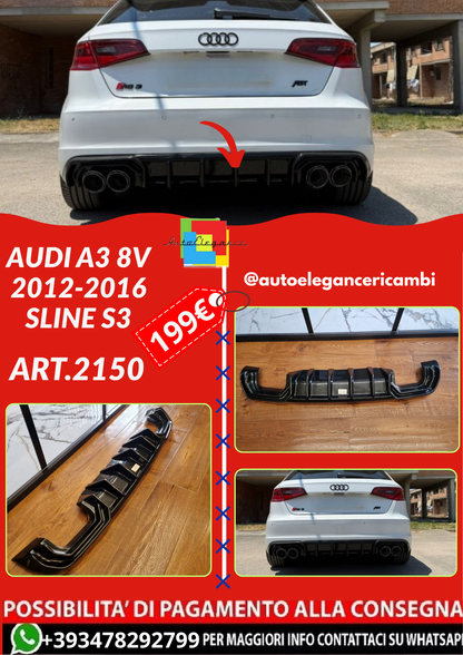 ART.2150 DIFFUSORE AUDI A3 8V 2012-2016 SLINE S3 NERO LUCIDO 2+2