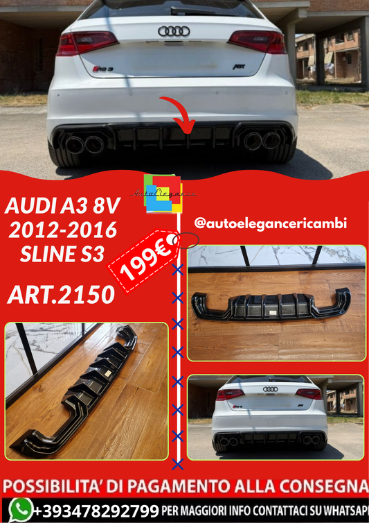 ART.2150 DIFFUSORE AUDI A3 8V 2012-2016 SLINE S3 NERO LUCIDO 2+2
