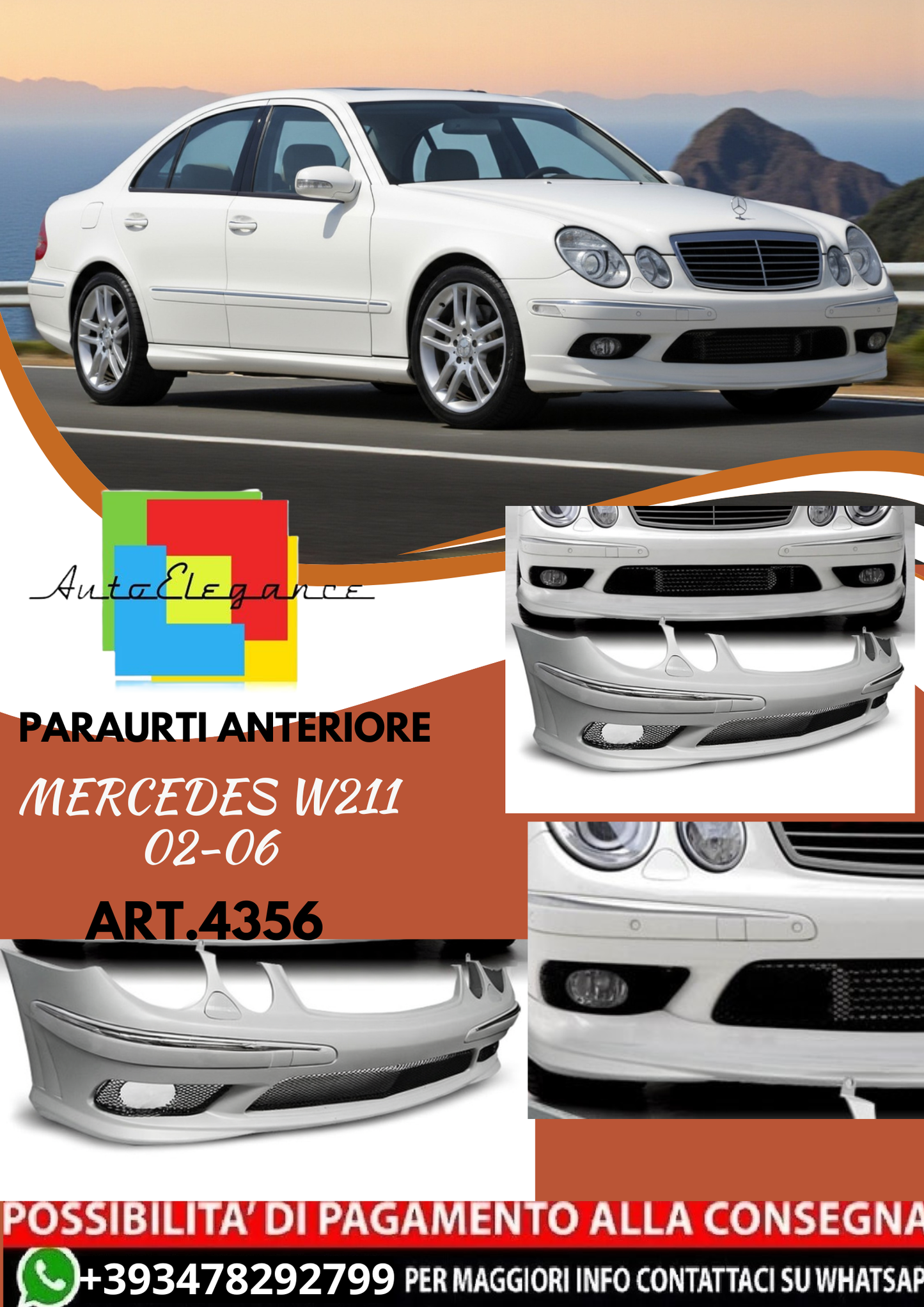 💥ART.4356 Paraurti Anteriore adatto per MERCEDES W211 02-06 LOOK AMG💥