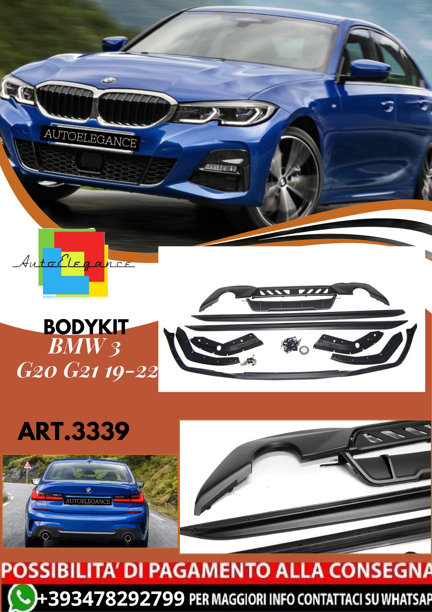 💥ART.3339 BODYKIT SPORT NERO STILE PERFORMANCE adatto a BMW 3 G20 G21 19-22💥
