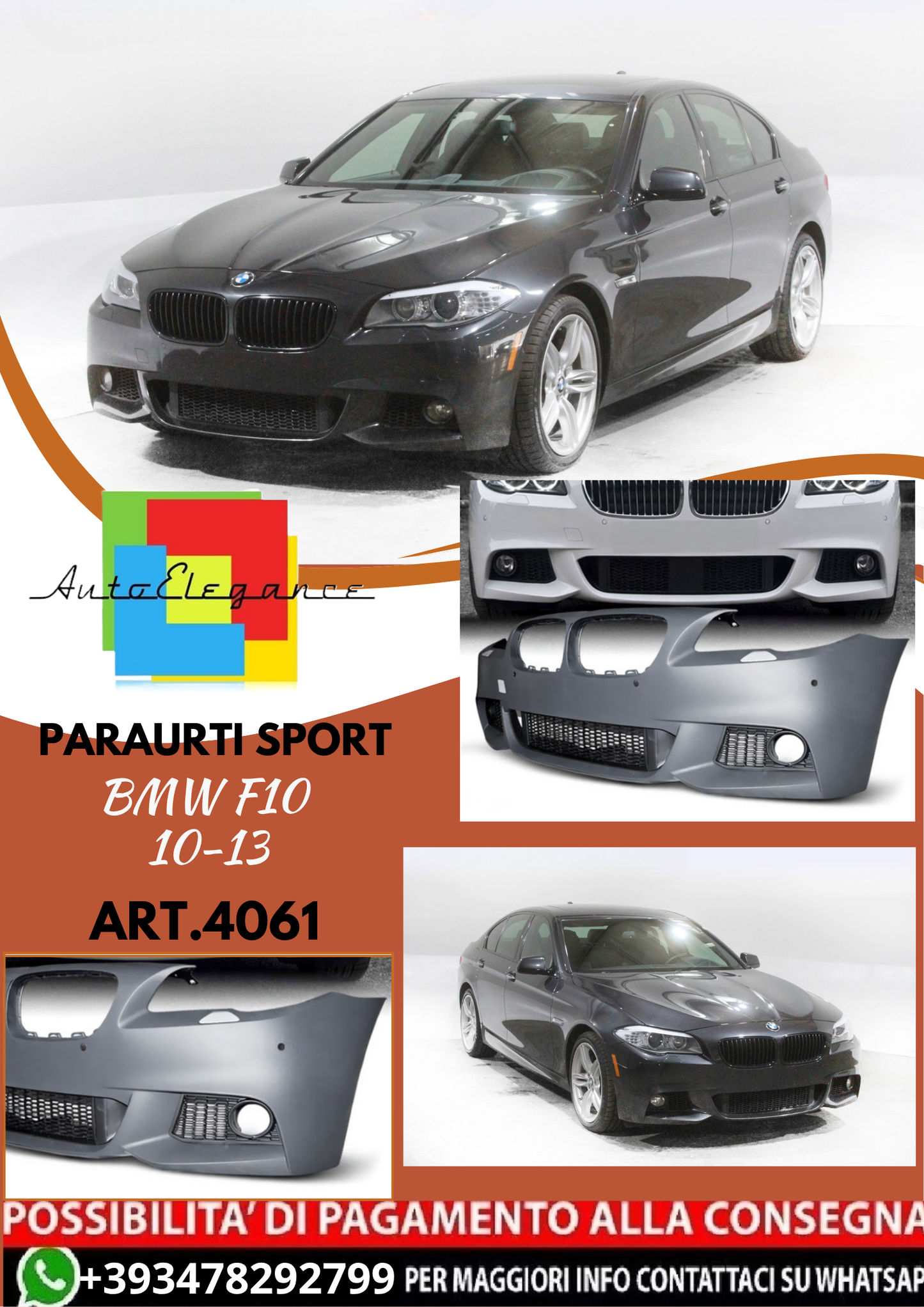 💥ART.4061 PARAURTI ANTERIORE SPORT adatto per BMW F10 10-13 LOOK M5💥