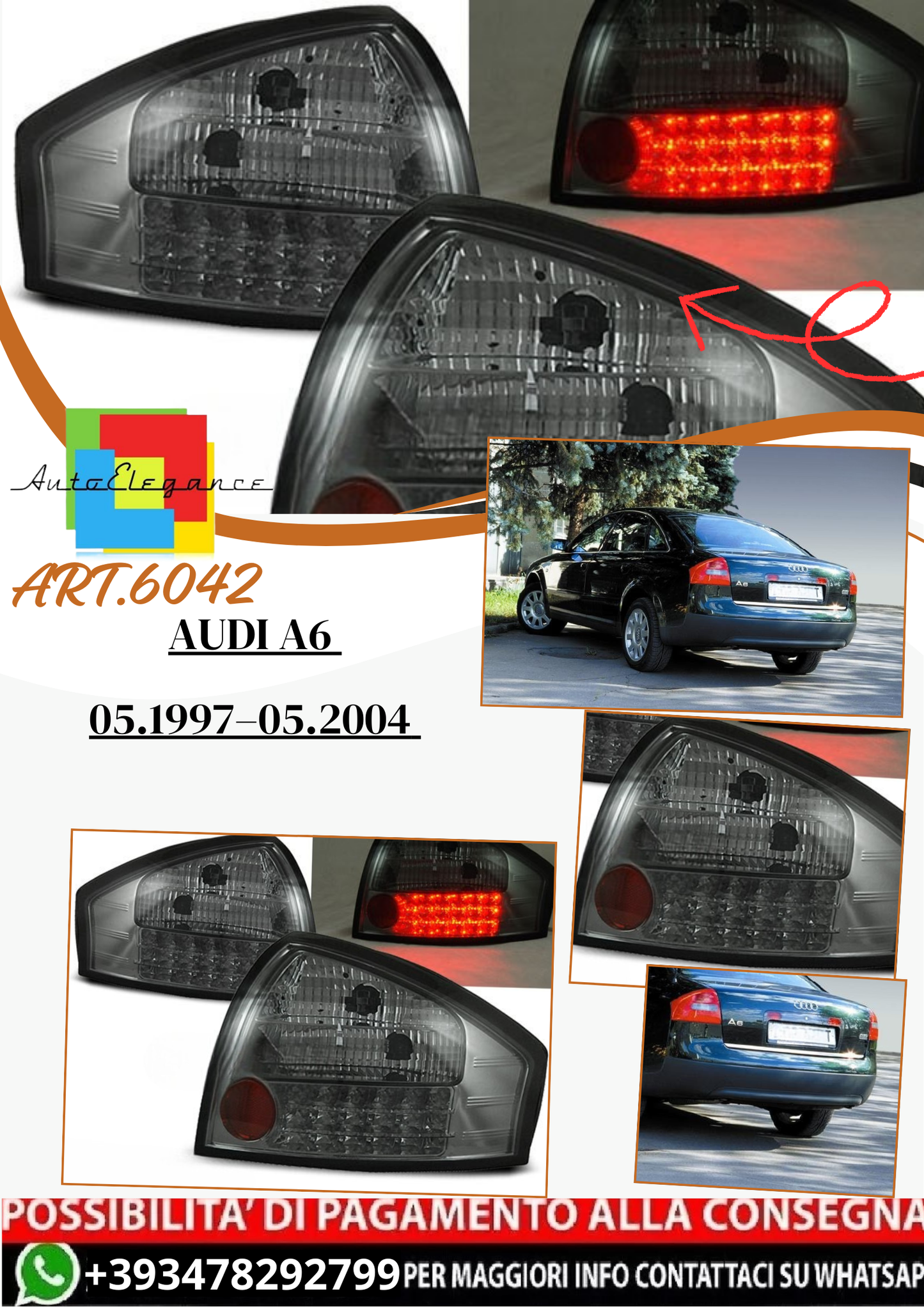 💫 ART.6042 Fanali posteriori LED fumé adatti per Audi A6 05.1997–05.2004 💫