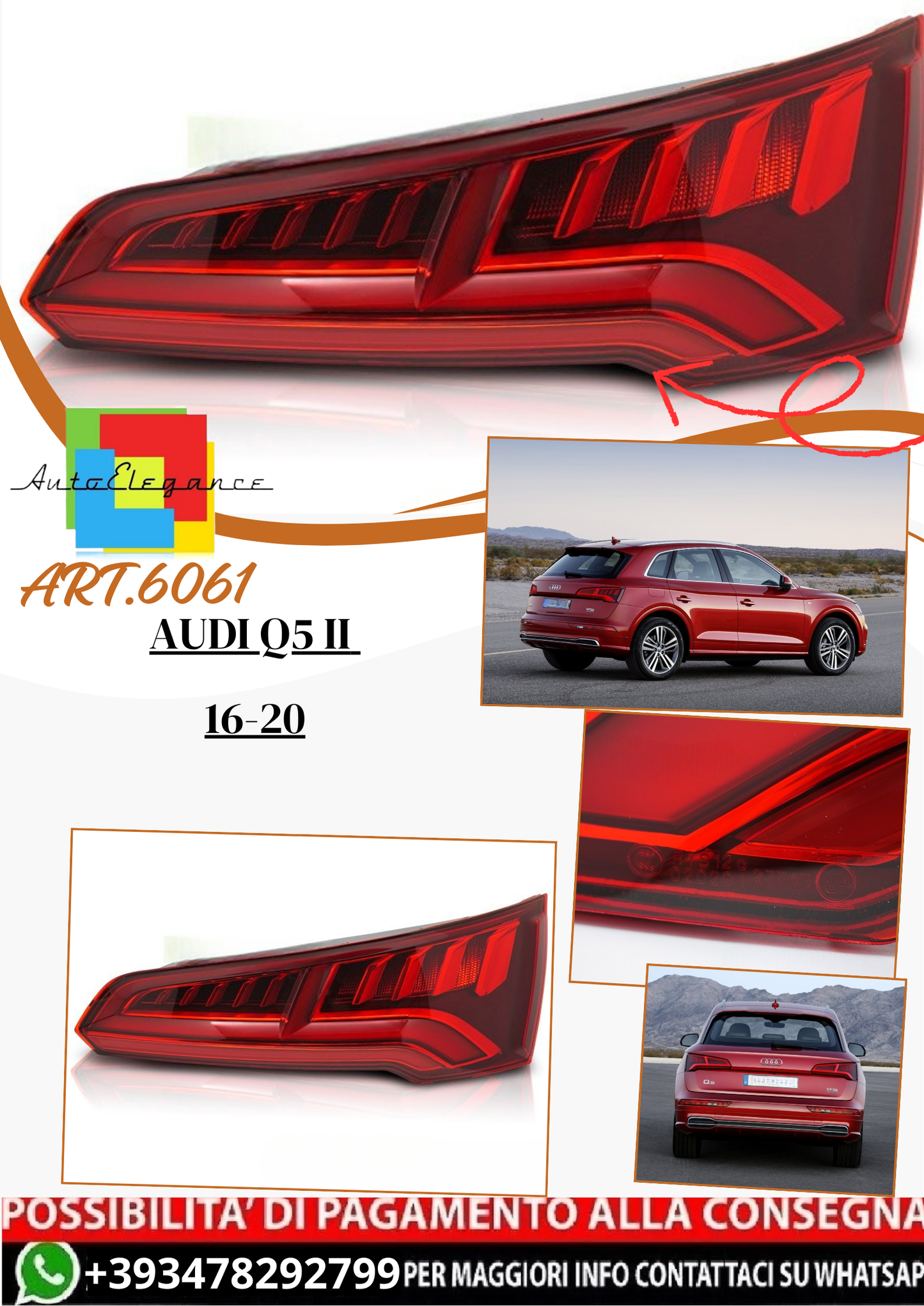 💫 ART.6061 Fanale posteriore LED destro TYC adatto per Audi Q5 II 2016–2020 💫