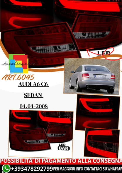 💫 ART.6045 Fanali posteriori LED rosso fumé adatti per Audi A6 C6 Berlina 2004–2008 (6 Pin) 💫