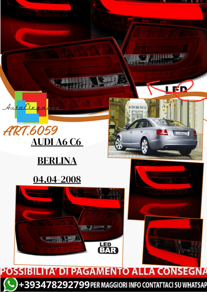 💫ART.6059 Fanali posteriori LED rosso fumé adatti per Audi A6 C6 Berlina 2004–2008 7PIN💫