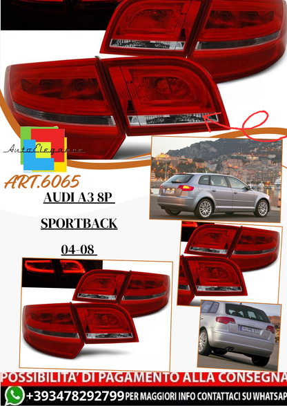 💫ART.6065 Fanali posteriori LED rosso bianco adatti per Audi A3 8P Sportback 2004–2008💫