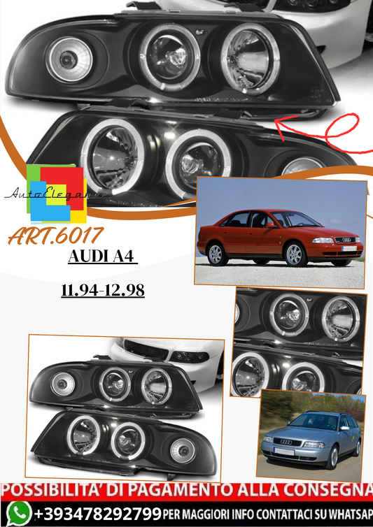 💫 ART.6017 Fari anteriori ANGEL EYES neri adatti per Audi A4 11.1994–12.1998 💫