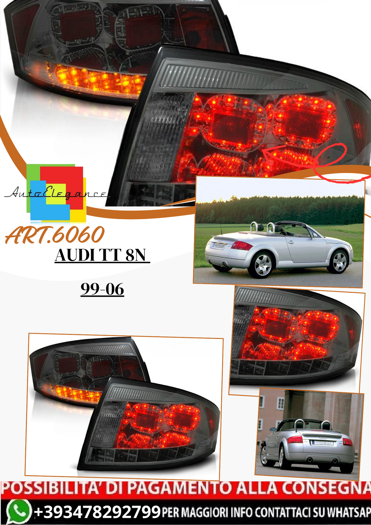 💫ART.6060 Fanali posteriori LED fumé adatti per Audi TT 8N 1999–2006💫