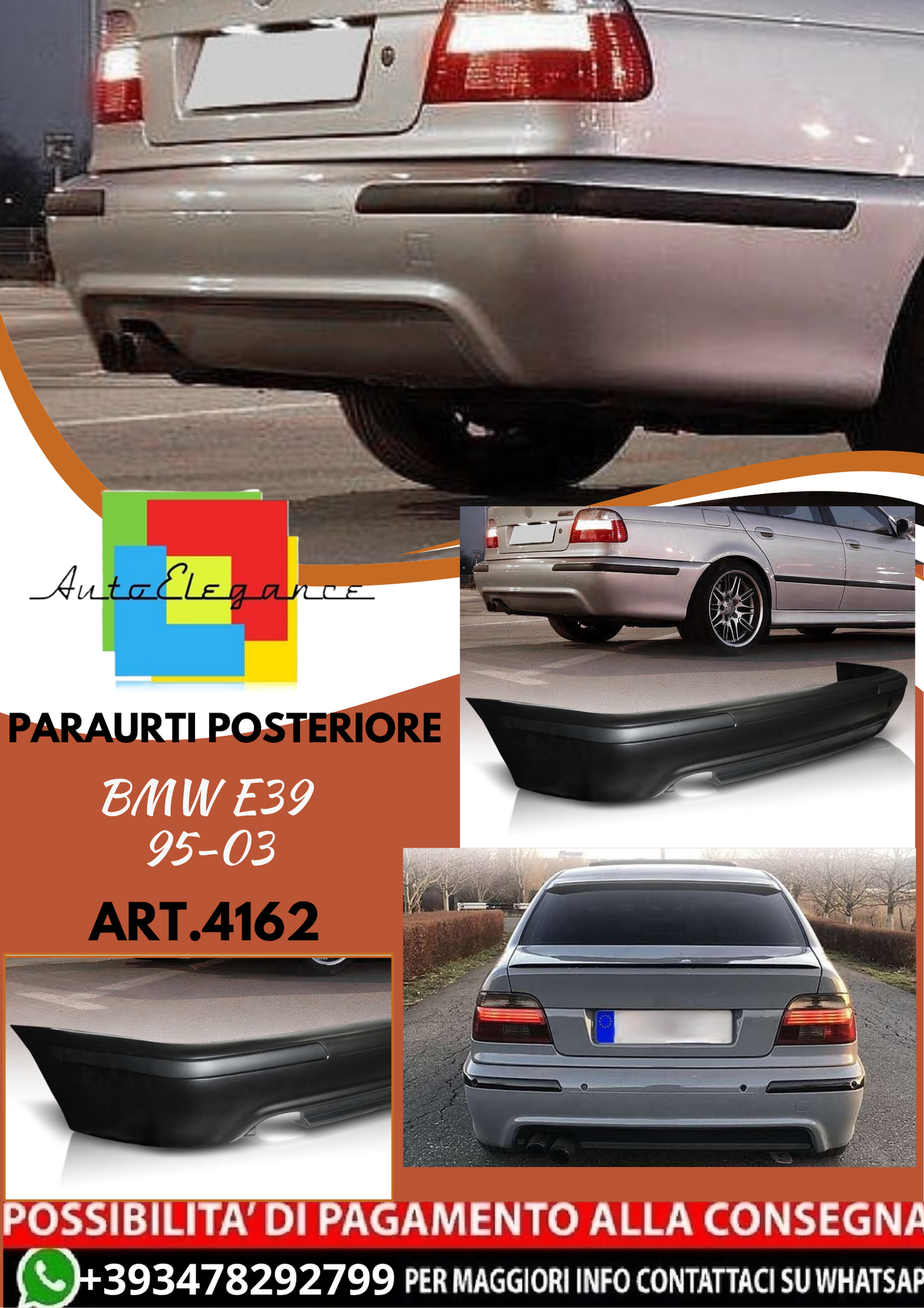💥ART.4162 Paraurti Posteriore adatto per BMW E39 95-03 LOOK M5💥