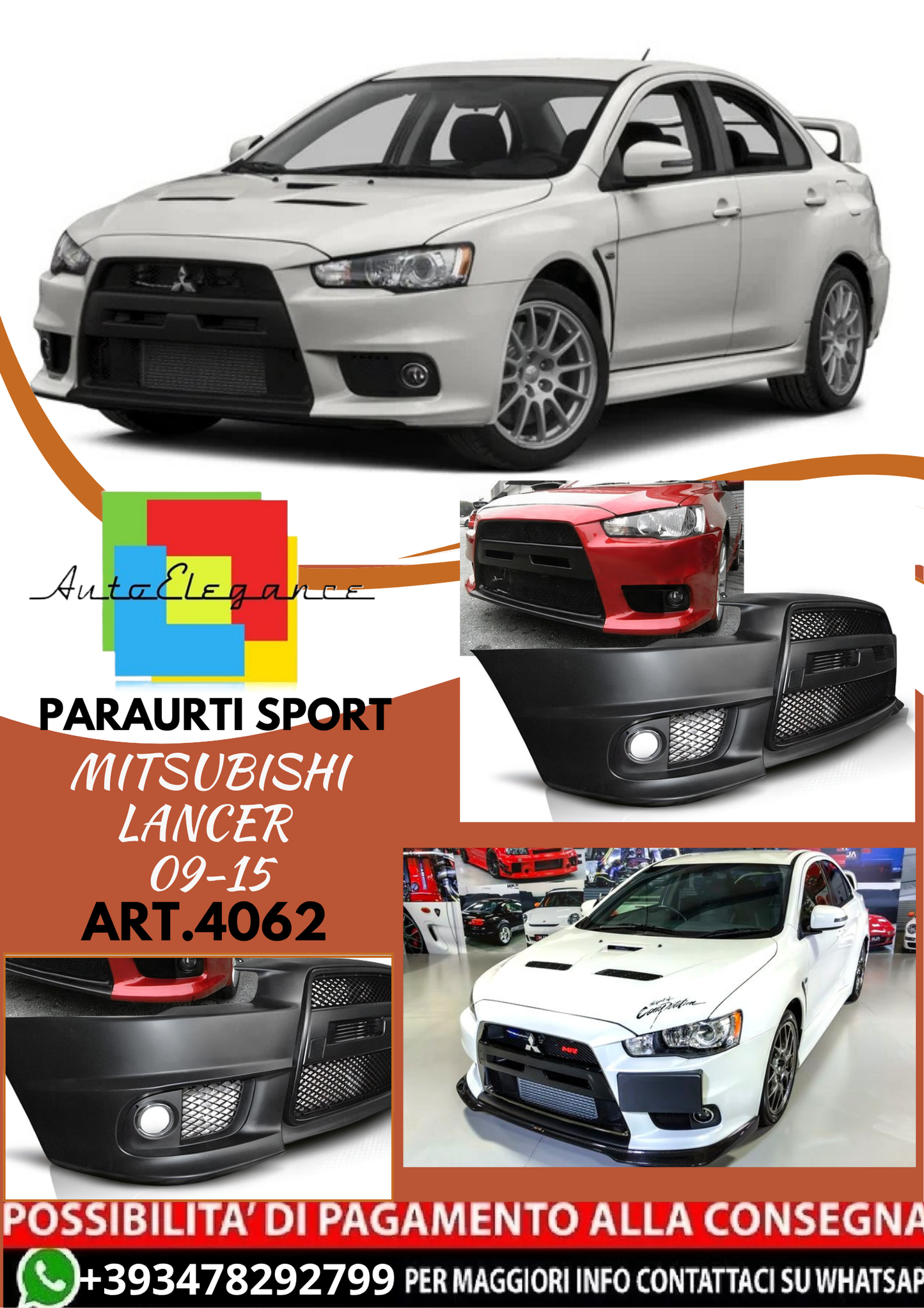 💥ART.4062 PARAURTI ANTERIORE SPORT adatto per MITSUBISHI LANCER 09-15 LOOK EVO💥