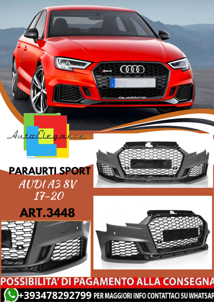 💥ART.3448 PARAURTI ANTERIORE SPORT PDC per AUDI A3 8V 17-20 LOOK RS3💥