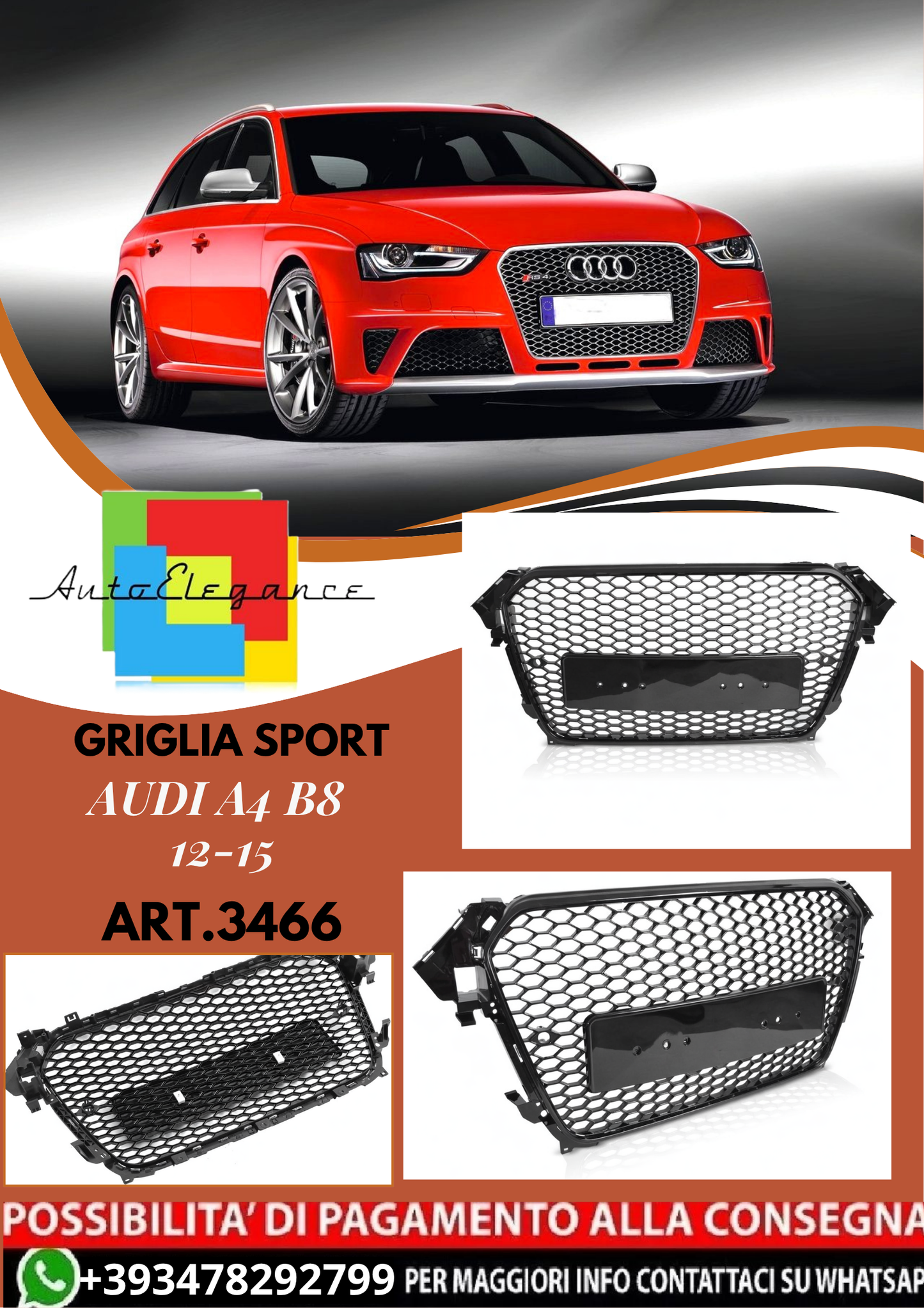 💥ART.3466 GRIGLIA SPORT adatto per AUDI A4 B8 12-15💥