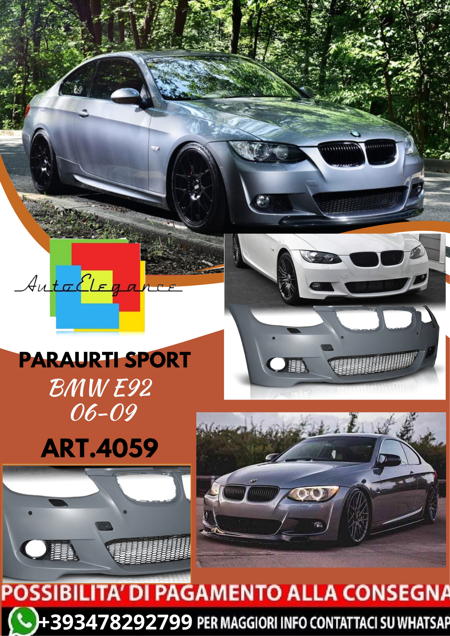 💥ART.4059 PARAURTI ANTERIORE SPORT adatto per BMW E92 06-09 LOOK M3💥