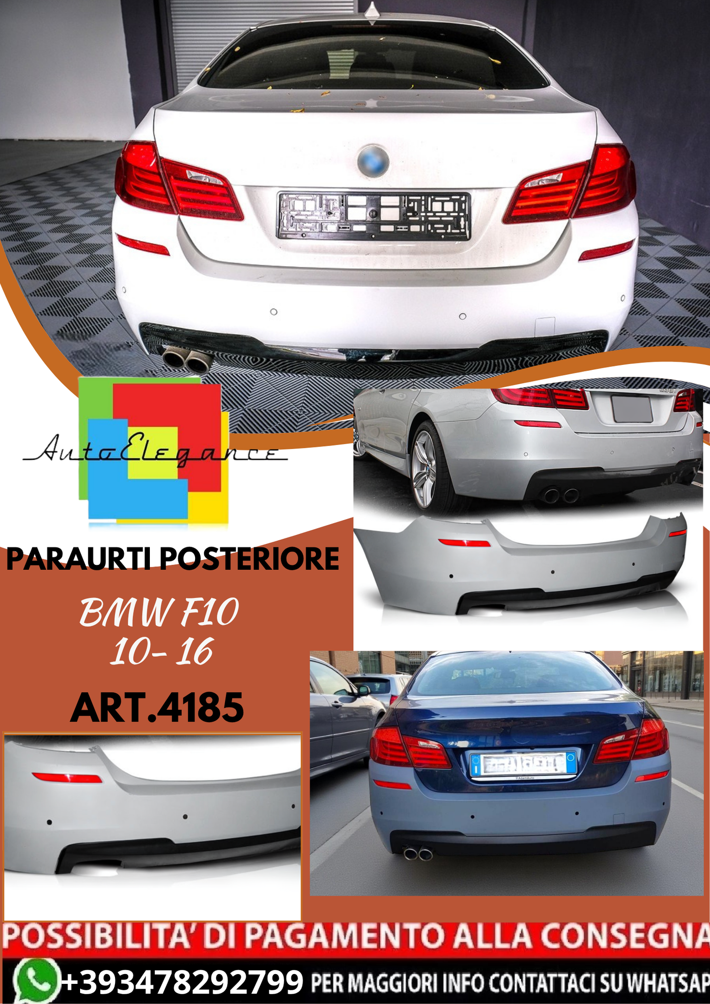 💥ART.4185 Paraurti Posteriore adatto per BMW F10 10-16 LOOK M5💥