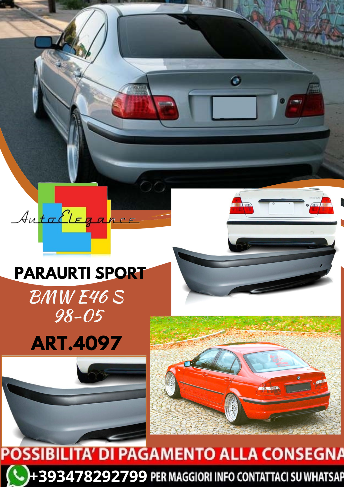 💥ART.4097 PARAURTI POSTERIORE SPORT adatto per BMW E46 S 98-05 LOOK M3💥
