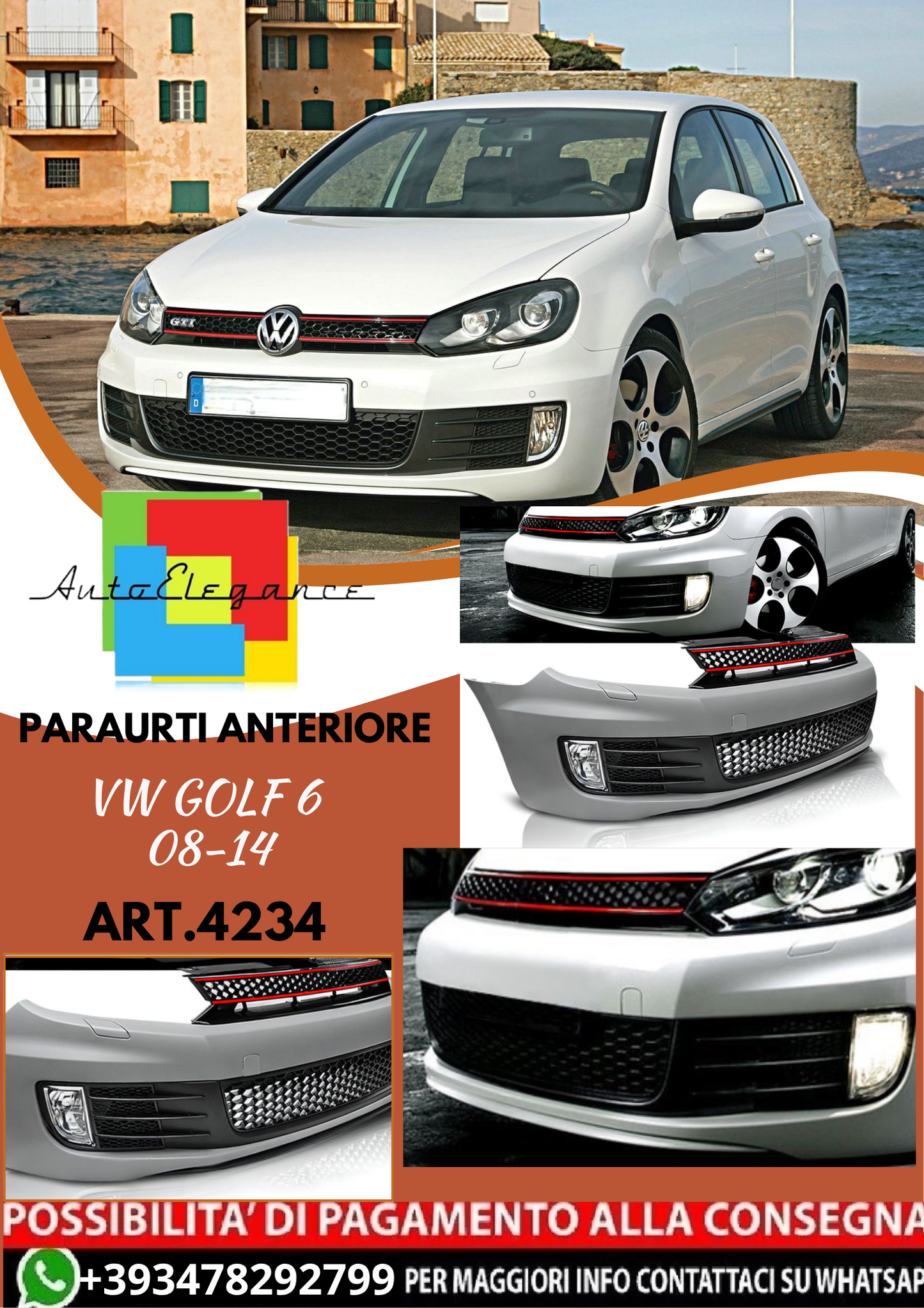 💥ART.4234 Paraurti Anteriore adatto per VW GOLF 6 08-14 LOOK GTI💥