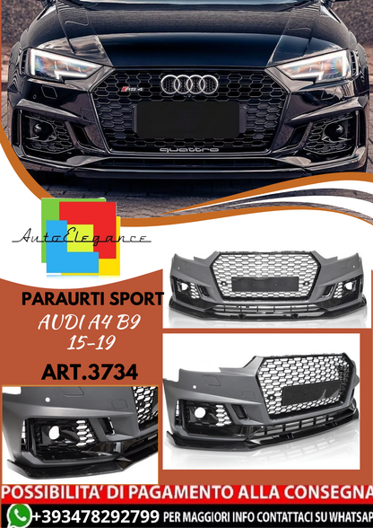 💥ART.3734 PARAURTI ANTERIORE SPORT adatto per AUDI A4 B9 15-19💥