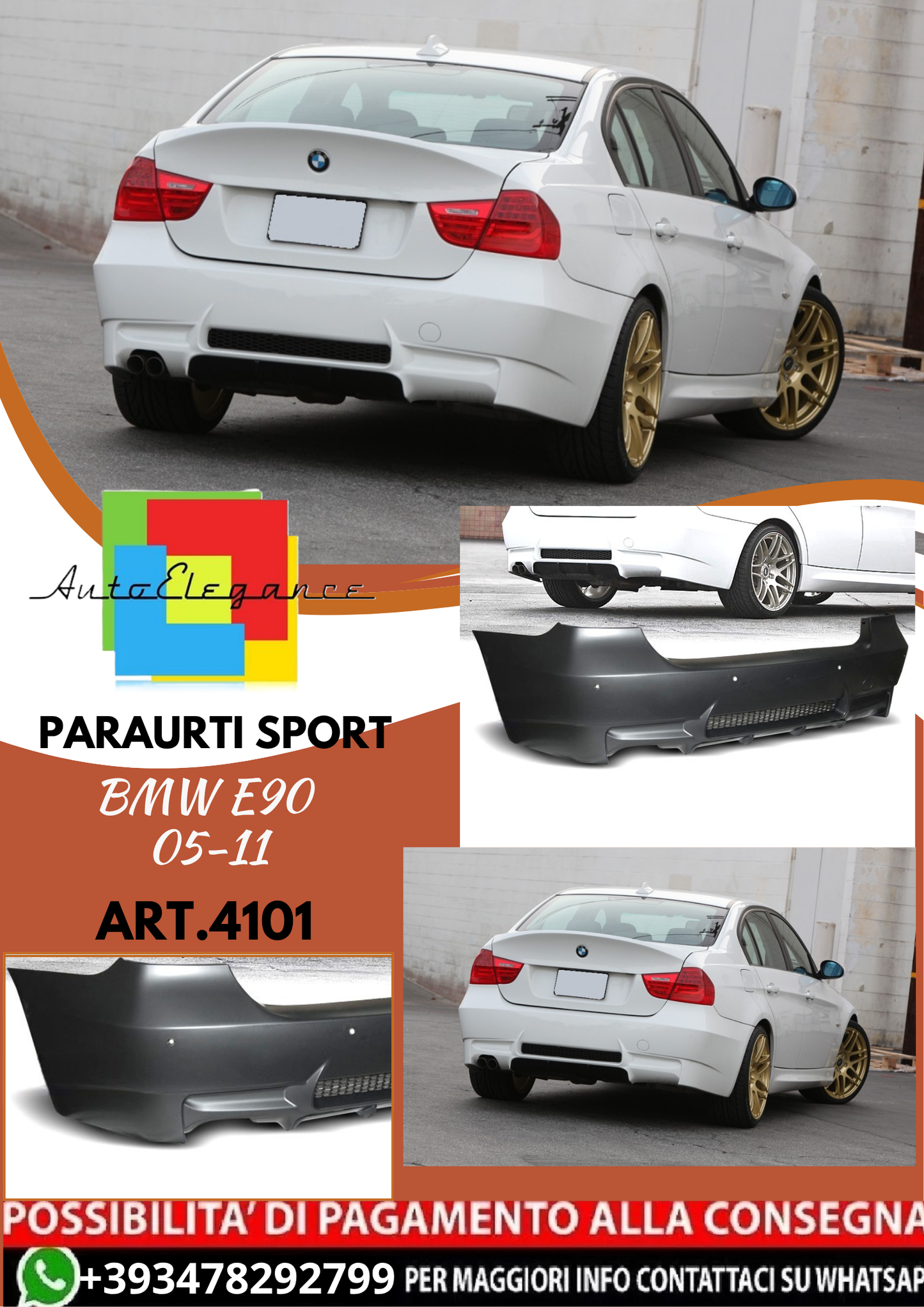 💥ART.4101 PARAURTI POSTERIORE SPORT adatto per BMW E90 05-11 LOOK M3💥
