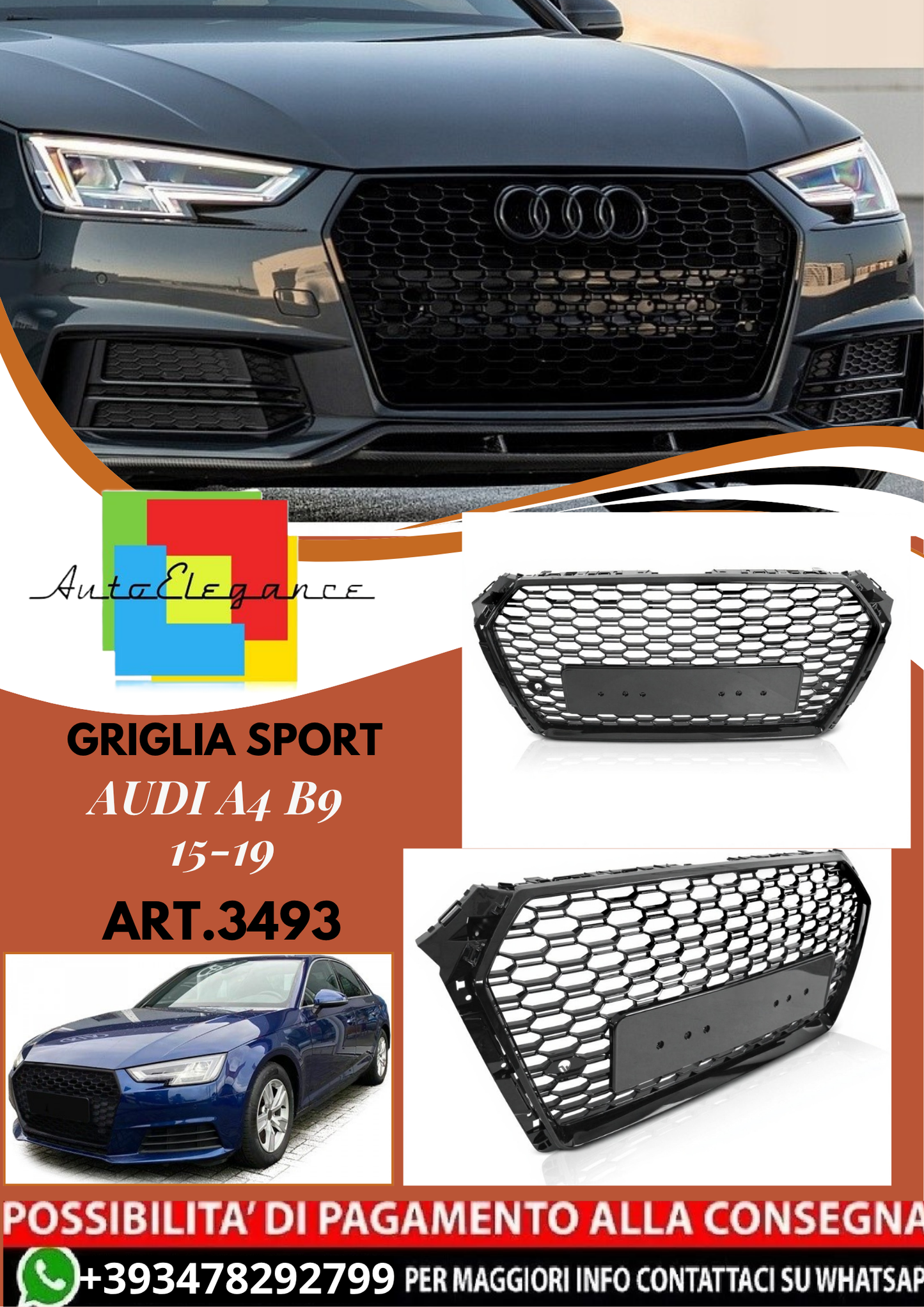 💥ART.3493 GRIGLIA SPORT adatto per AUDI A4 B9 15-19💥