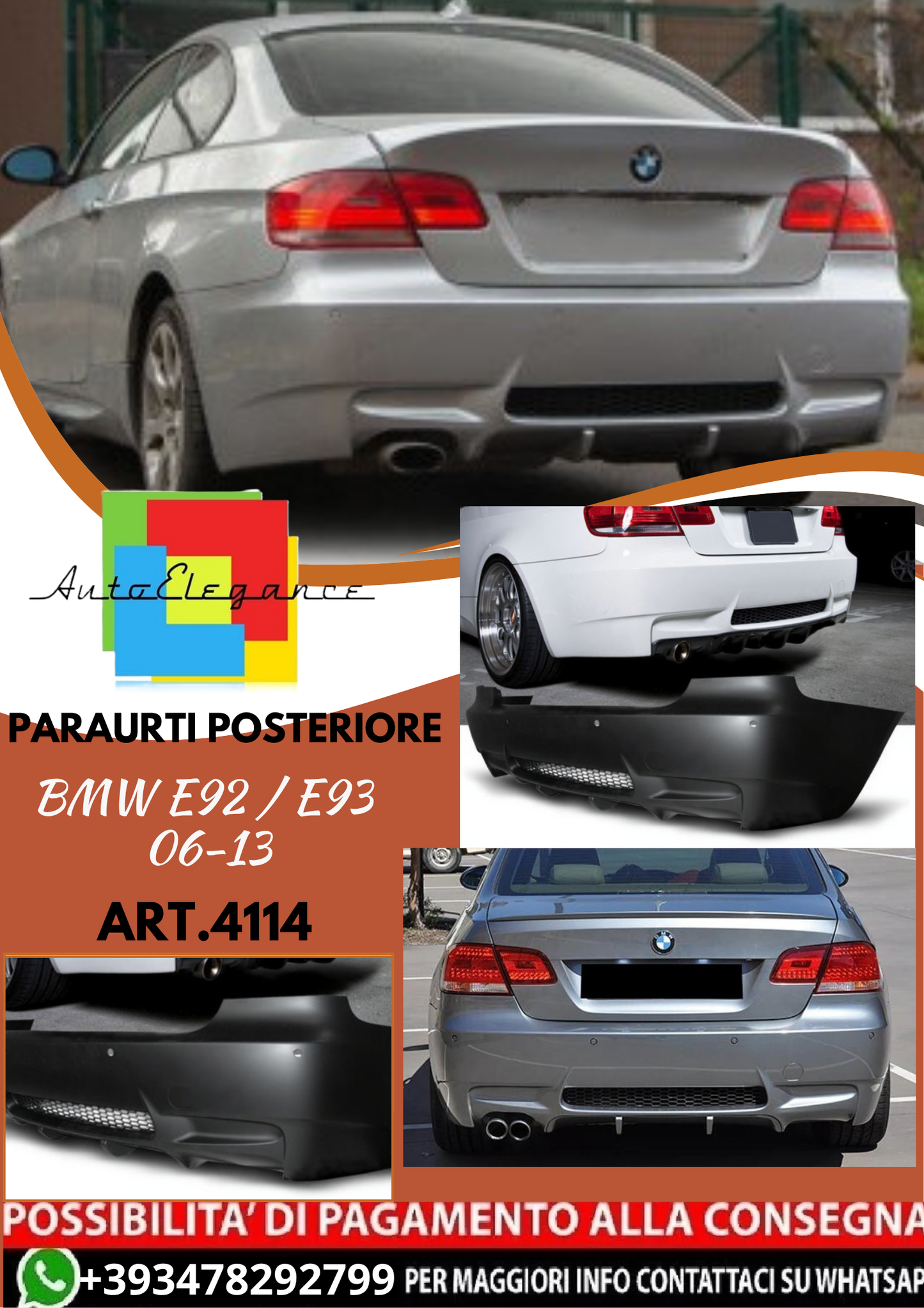 💥ART.4114 Paraurti Posteriore adatto per BMW E92 / E93 06-13💥
