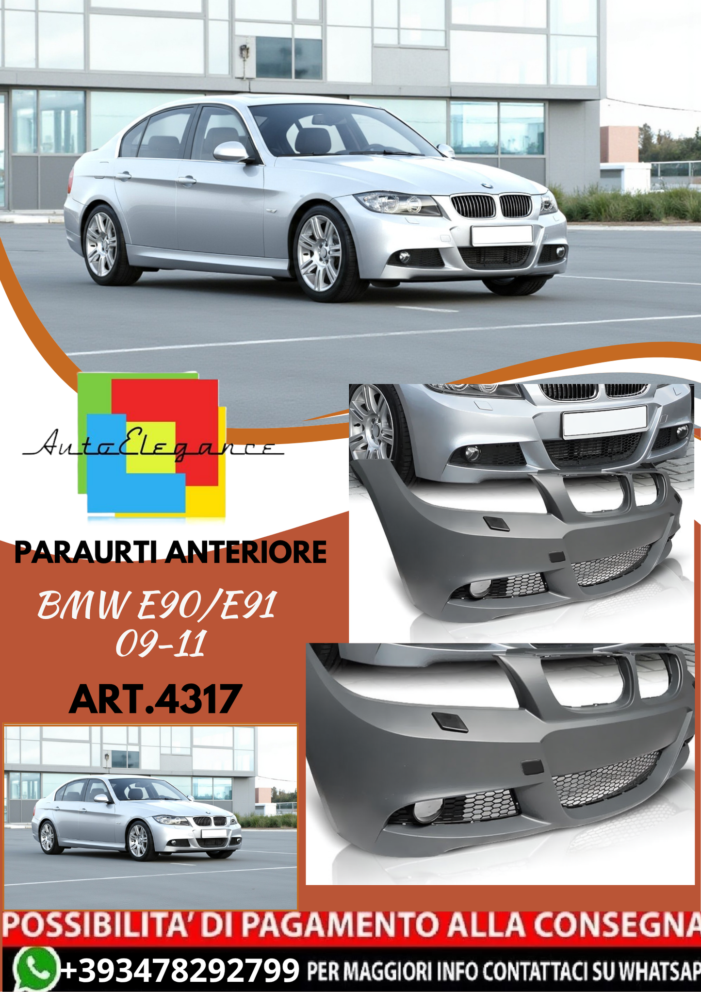 💥ART.4317 Paraurti Anteriore adatto per BMW E90/E91 09-11 LOOK M3💥
