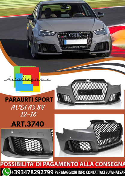 💥ART.3740 PARAURTI ANTERIORE SPORT adatto per AUDI A3 8V 12-16 LOOK RS3💥